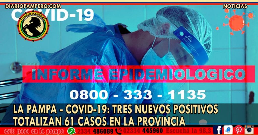 LA PAMPA – COVID-19: TRES nuevos positivos totalizan 61 casos en la Provincia