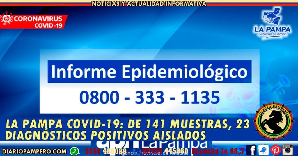 LA PAMPA COVID-19: de 141 muestras, 23 diagnósticos positivos aislados