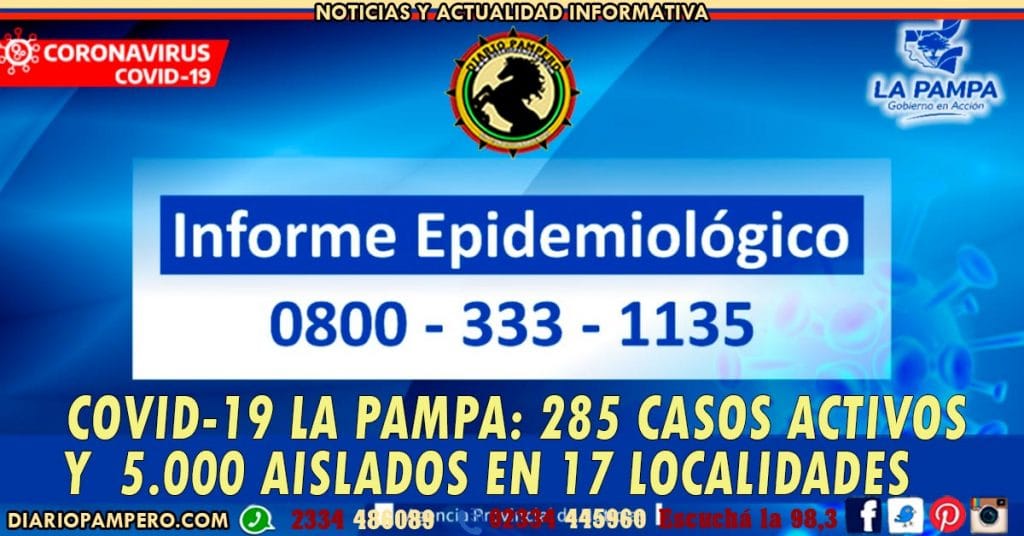 COVID-19 LA PAMPA: 285 casos activos  y  5.000 aislados en 17 localidades