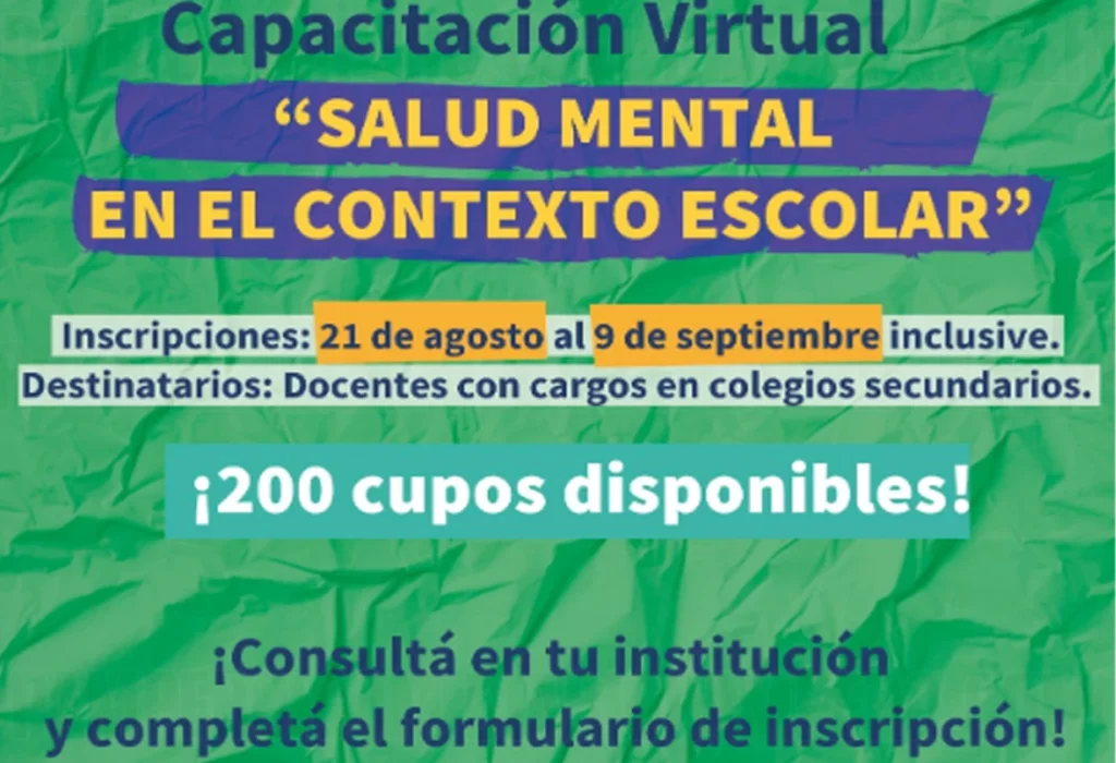 Dictarán la Capacitación «Salud Mental en el Contexto Escolar» en La Pampa