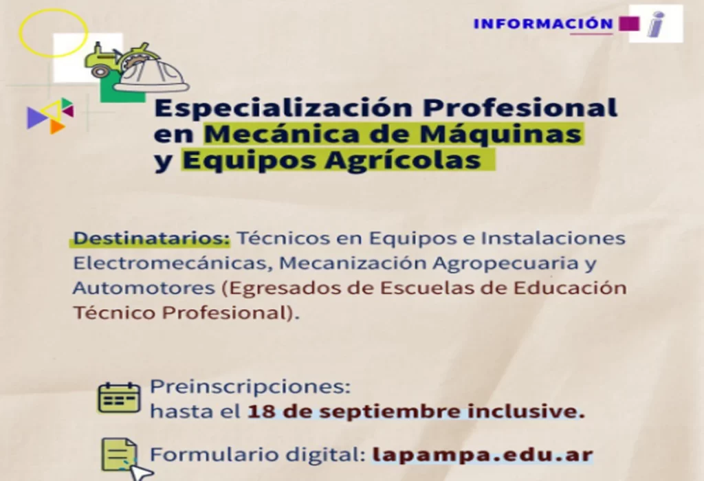 Especialización Profesional en Mecánica de Máquinas y Equipos Agrícolas