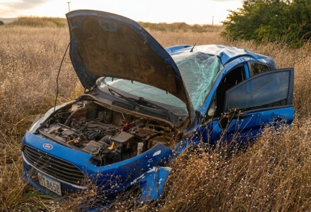 Vuelco en la Ruta 35: una pareja de Guatraché sufre accidente
