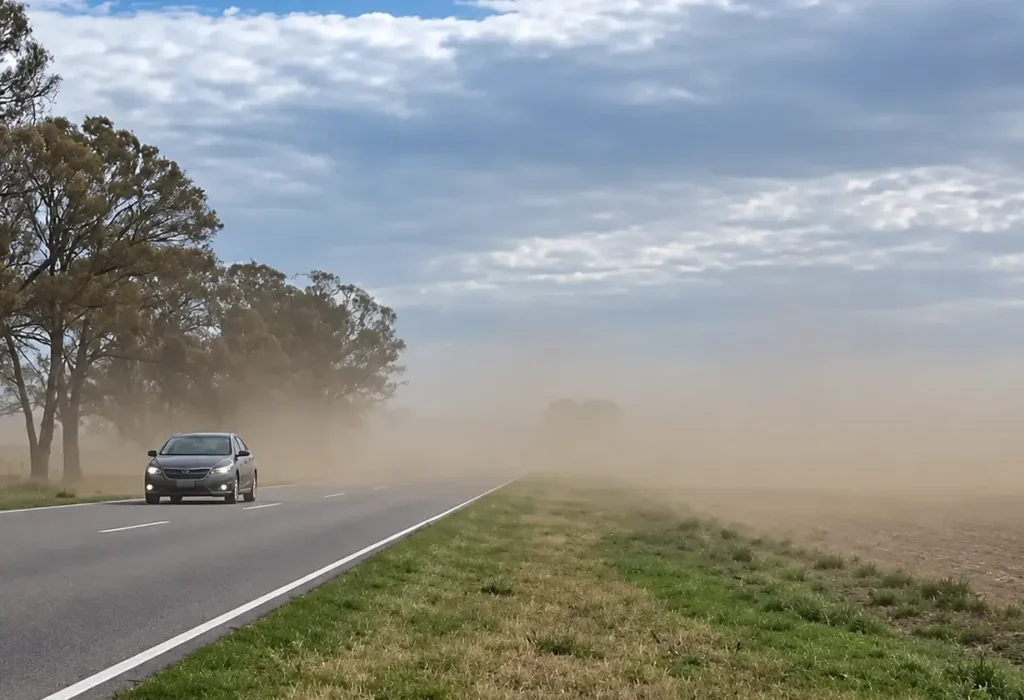 Polvo y fuertes ráfagas complican la Ruta 35