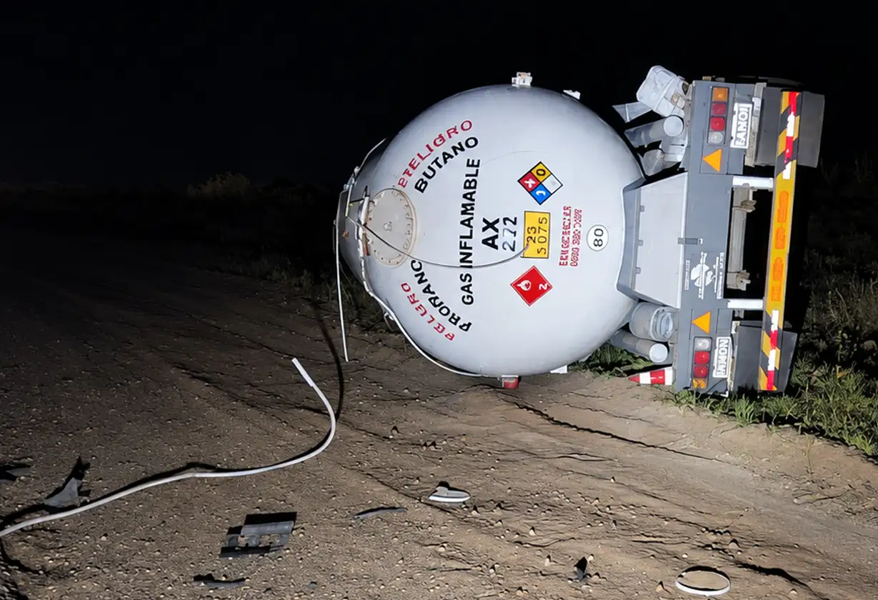 Un camión con gas licuado volcó en la Ruta 143 cerca de Chacharramendi y provocó un corte total. No hubo personas heridas.